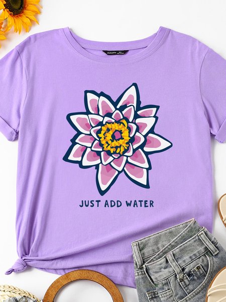 

Funny Floeal Print Cotton-Blend Casual Shift Shirts & Tops, Purple, T-shirts