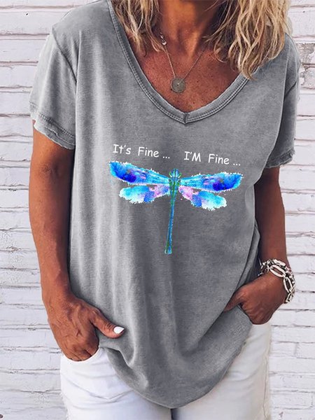 

Dragonfly I Am Fine Cotton-Blend Shirts & Tops, Gray, T-shirts