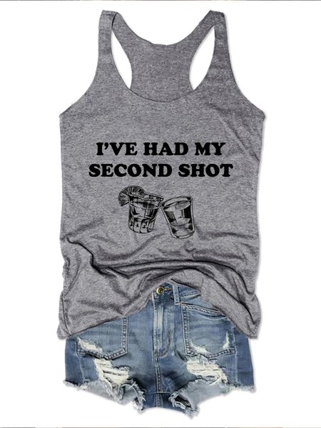 

I've Had My Second Shot Crew Neck Sleeveless Vests, Gray, Tank Tops