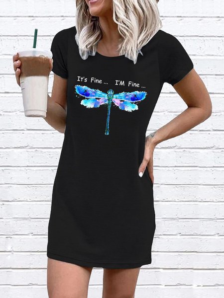 

Dragonfly I Am Fine Casual Tee Dresses, Black, Casual Dress