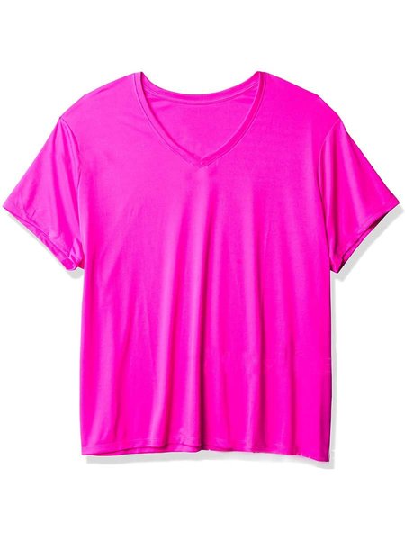 

crew neck short sleeve casual solid shirts & tops, Rose red, T-Shirts