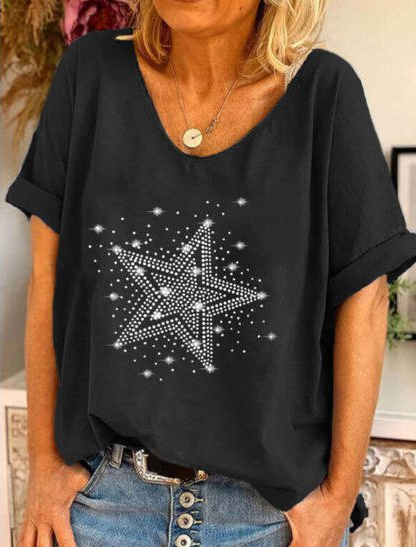 

Casual Scoop Neckline Short Sleeve Tops, Black, T-Shirts