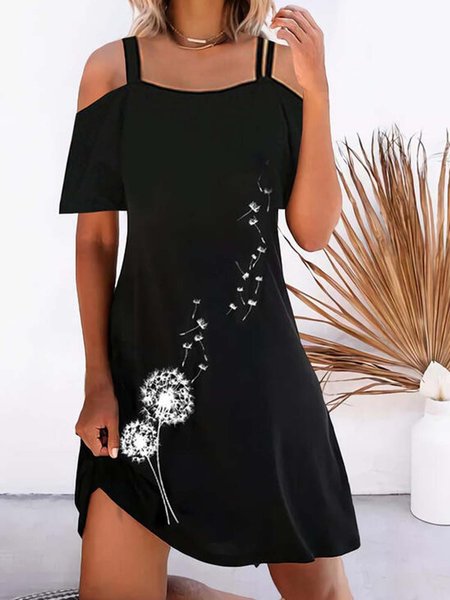 

Maniche Corte Gonna Casuale Misto Cotone, Nero, Mini Dresses