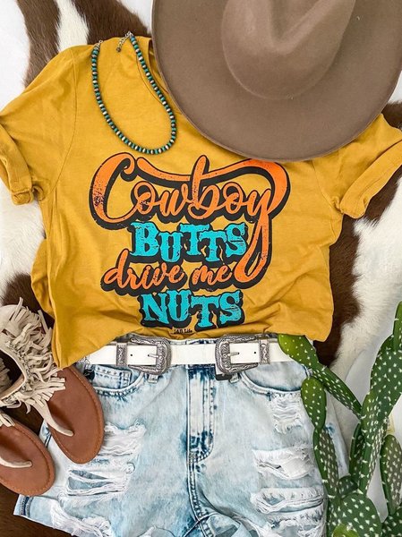 

Cotton-Blend Short Sleeve Casual Shirts & Tops, Yellow, T-shirts