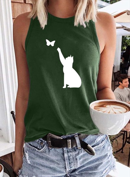 

Cat and Butterfly Tank Top, Dark green, Tank Tops