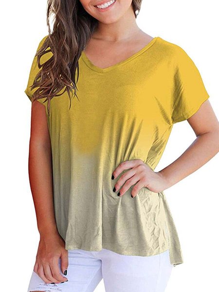 

ombre/tie-dye v neck short sleeve casual shirts & tops, Yellow, T-Shirts
