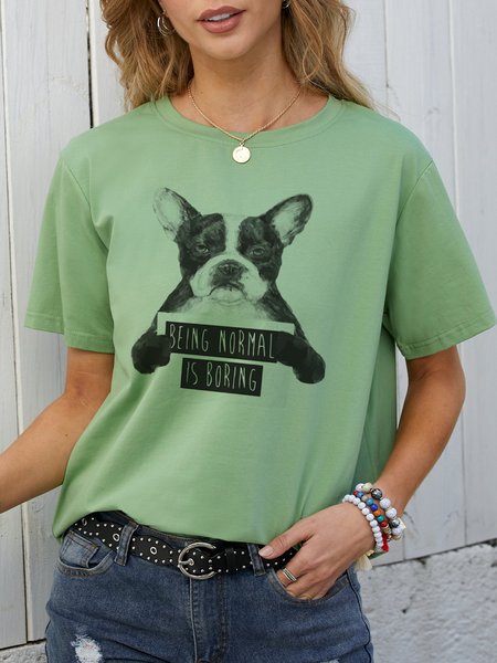 

Dog Cotton-Blend Crew Neck Short Sleeve Shirts & Tops, Army green, T-shirts