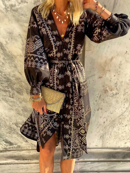

Vacanza Bohemian Gonna Casuale, Nero, Midi Dresses