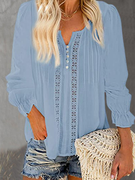 

Casual Shift Long Sleeve Shirts & Tops, Blue, Blouses & Shirts
