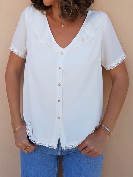 

Work Short Sleeve Blouse, White, Blouses & Shirts