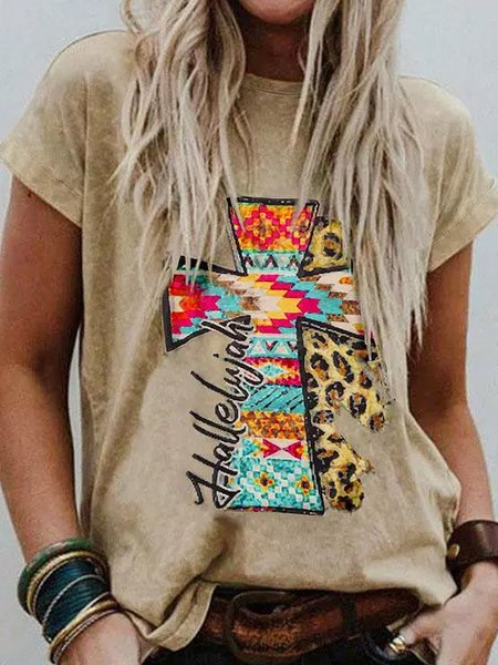 

Cross Leopard Hallelujah Western Women T-Shirt, Khaki, T-shirts