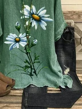 

Maniche Corte Scollo a Barchetta Floreale Bohemian Top, Green, Tops