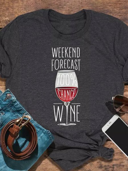 

Weekend Forecast Wine Round Neck Short Sleeve Casual Women Tshirt, Black, T-shirts