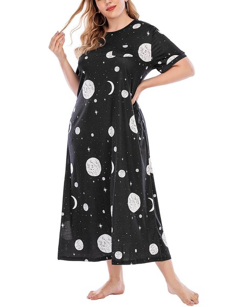 

Short Sleeve Knitted Basic Abstract Sleepwear & Loungewear, Black, Loungewear & Sleepwear