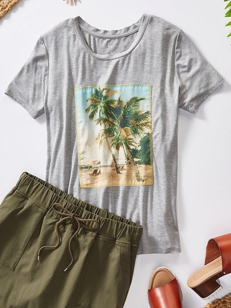 

Casual Cotton-Blend Shirts & Tops, Gray, T-shirts