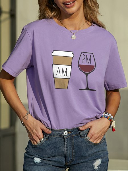 

Coffee Wine T Shirt Women Drinking Saying Crew Neck Short Sleeve Shirt Top, Purple, T-shirts