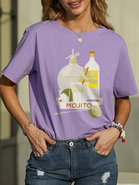 

Mojito Short Sleeve Casual Cotton-Blend Shirts & Tops, Purple, T-shirts