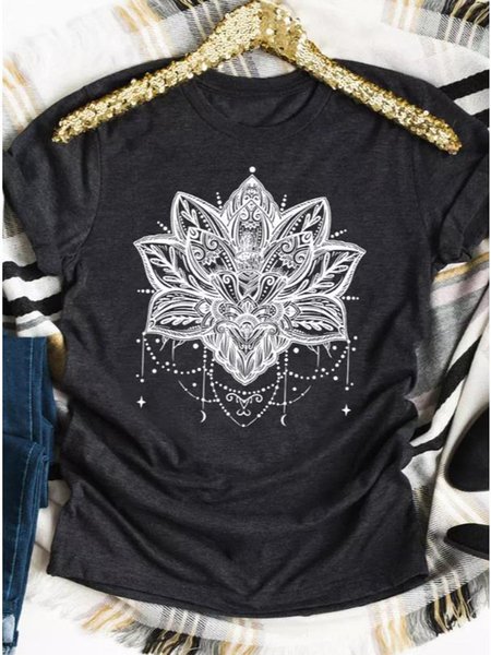 

Mandala Lotus O-Neck T-Shirt Tee, Deep gray, T-shirts