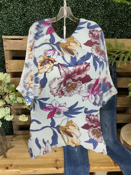 

Half Sleeve Casual Crew Neck Tops, Multicolor, Tops