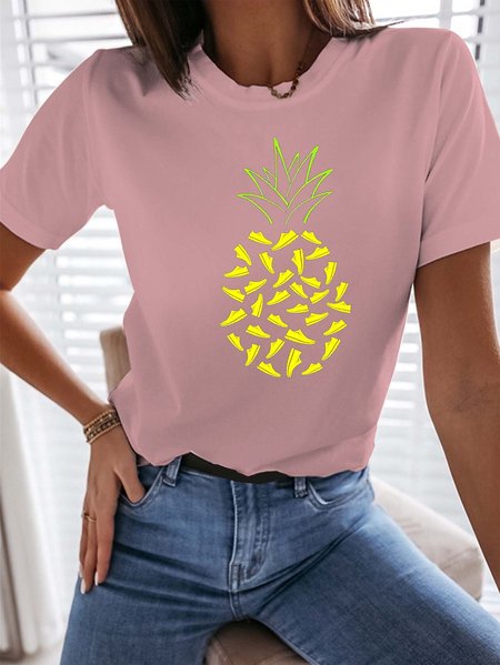 

Pineapple Shoes T Shirt Women Funny Graphic Round Neck T-shirt, Pink, T-shirts