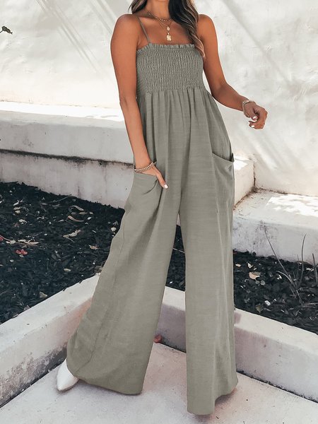 

Vintage Solido Senza Maniche Tasche Casuale tuta, Grigio, Jumpsuits