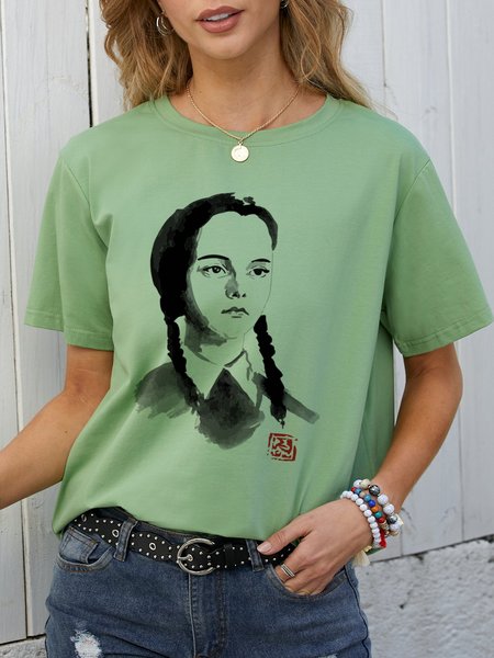 

Casual Cotton-Blend Crew Neck Shirts & Tops, Army green, T-shirts