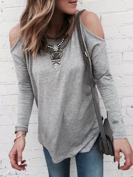 

Casuale Maniche Lunghe Solido Girocollo Top, Grigio, Blouses & Shirts
