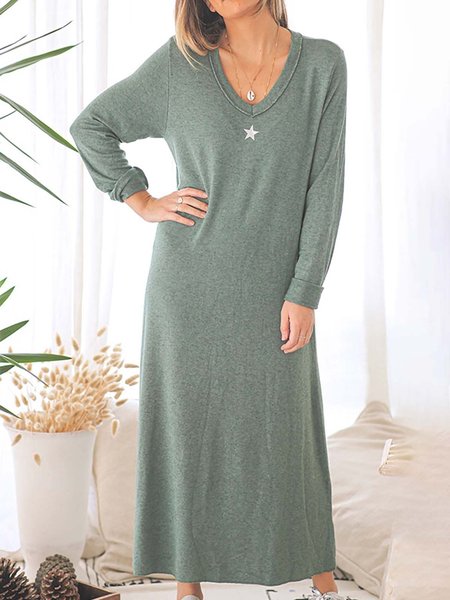 

Casual Star Printed V neck Green Loose Long Dresses, Casual Dresses