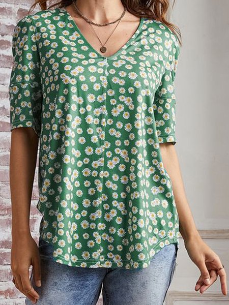 

V Neck Casual Half Sleeve More Shirts & Tops, Green, Tops