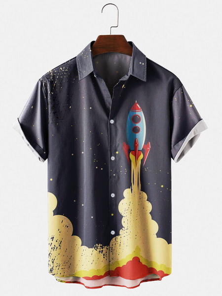 

Shirt Collar Plane Shirts & Tops, Navy blue, Men's Floral shirt