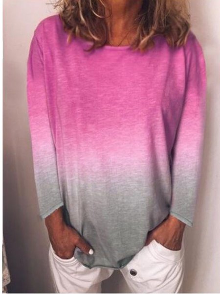 

elasticity ombre/tie-dye long sleeve casual shirts & tops, Rose red, Long sleeve tops