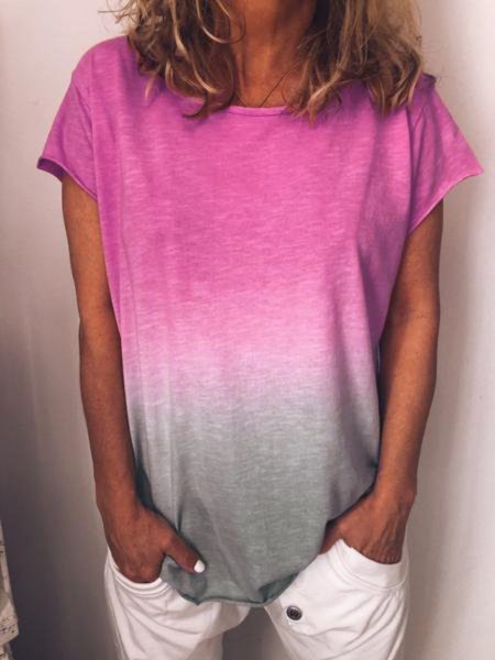 

short sleeve ombre/tie-dye shirts & tops, Rose red, T-Shirts