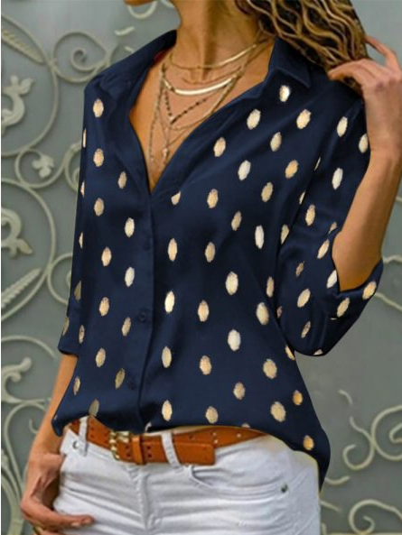 

Polka Dots Long Sleeve Shift Shirts & Tops, Dark blue, Long sleeve tops