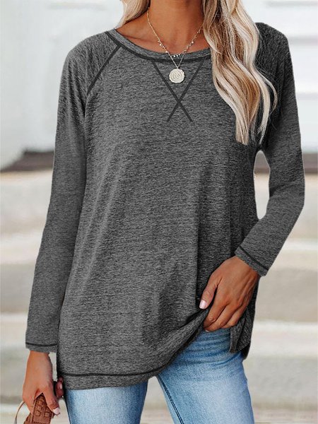 

Crew Neck Dresses Length Long Sleeve Shirts & Tops, Deep gray, Tees & T-shirts