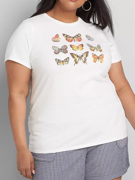 

Butterfly Plus Size Crew Neck Tee, White, Plus Size T-shirts