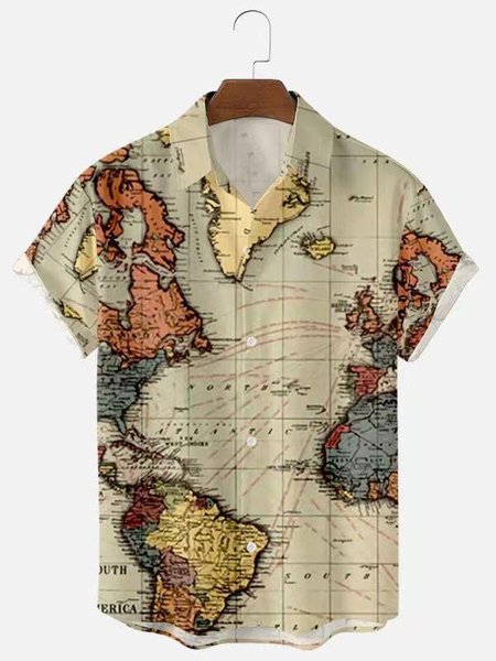 

Vintage map Abstract Printed Casual Shirts & Tops, Brown, Men's Floral shirt