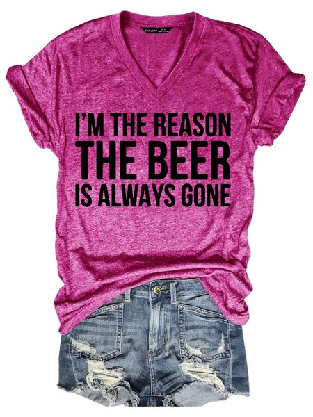 

The Beer Is Always Gone Women's Shift Casual V Neck Cotton-Blend Shirts & Tops, Rose red, T-shirts