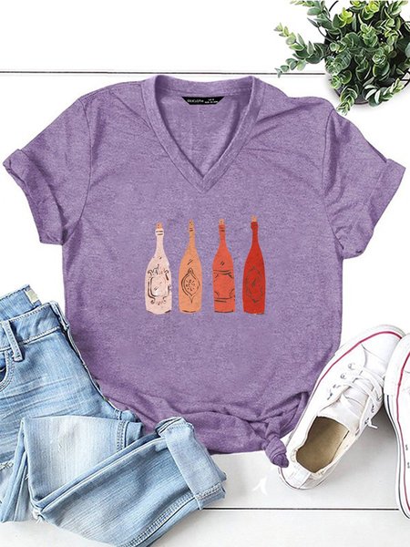 

Cotton-Blend V Neck Short Sleeve Shirts & Tops, Purple, T-shirts