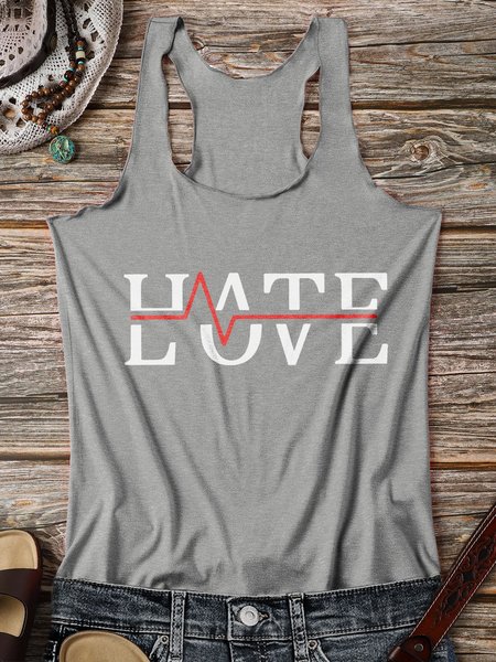 

Hate Love Casual Crew Neck Sleeveless Vests, Gray, Tank Tops