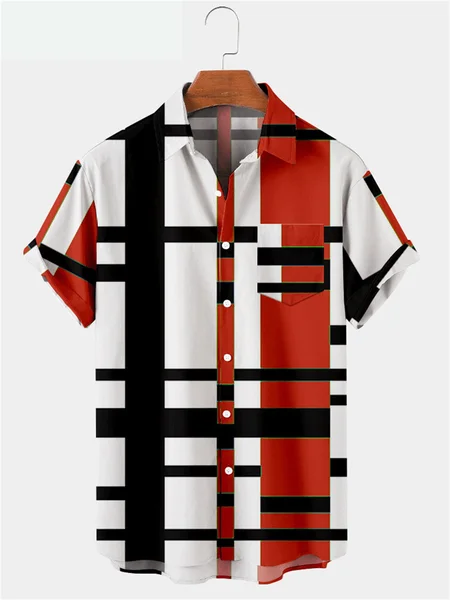 

Men's Basic Striped Shirt Collar Shirts & Tops, Red, Men's Floral shirt