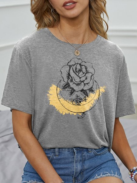 

Moon And Rose Short Sleeve Cotton-Blend Casual T-shirt, Gray, T-shirts