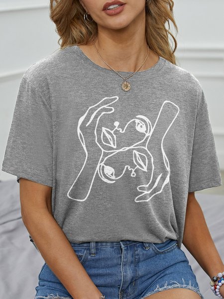 

Cotton-Blend Crew Neck Short Sleeve Shirts & Tops, Gray, T-shirts