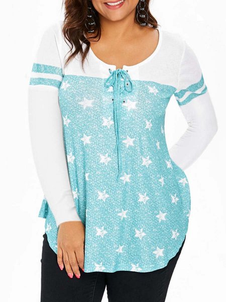 

plus size women star elasticity a-line shirts & tops, Green, Long sleeve tops