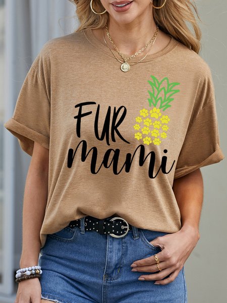 

Fur Mami Pineapple Funny Cute Fruit Graphic Summer Women Tshirt, Khaki, T-shirts