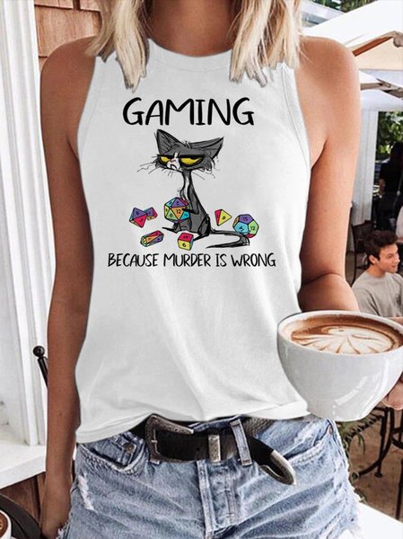 Cat Shirts & Tops, White, Tank Tops