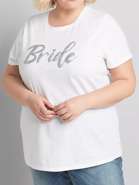 

Embellished Bride Plus Size Crew Neck Tee, White, Plus Size T-shirts