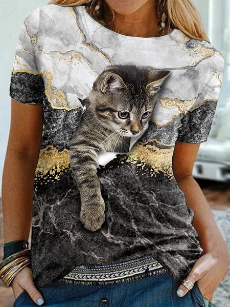 

Animale Maniche Corte Girocollo Casuale Camicie & Top, Nero, T-Shirts