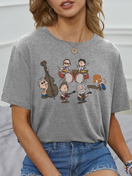 

Short Sleeve Cotton-Blend Crew Neck Shirts & Tops, Gray, T-shirts