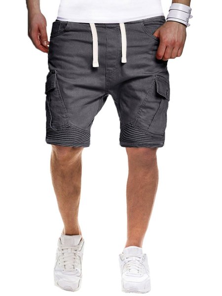 

Casual Solid Pockets Pants, Deep gray, Shorts