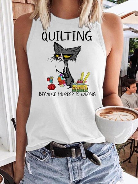 

Cat Shirts & Tops, White, Tank Tops